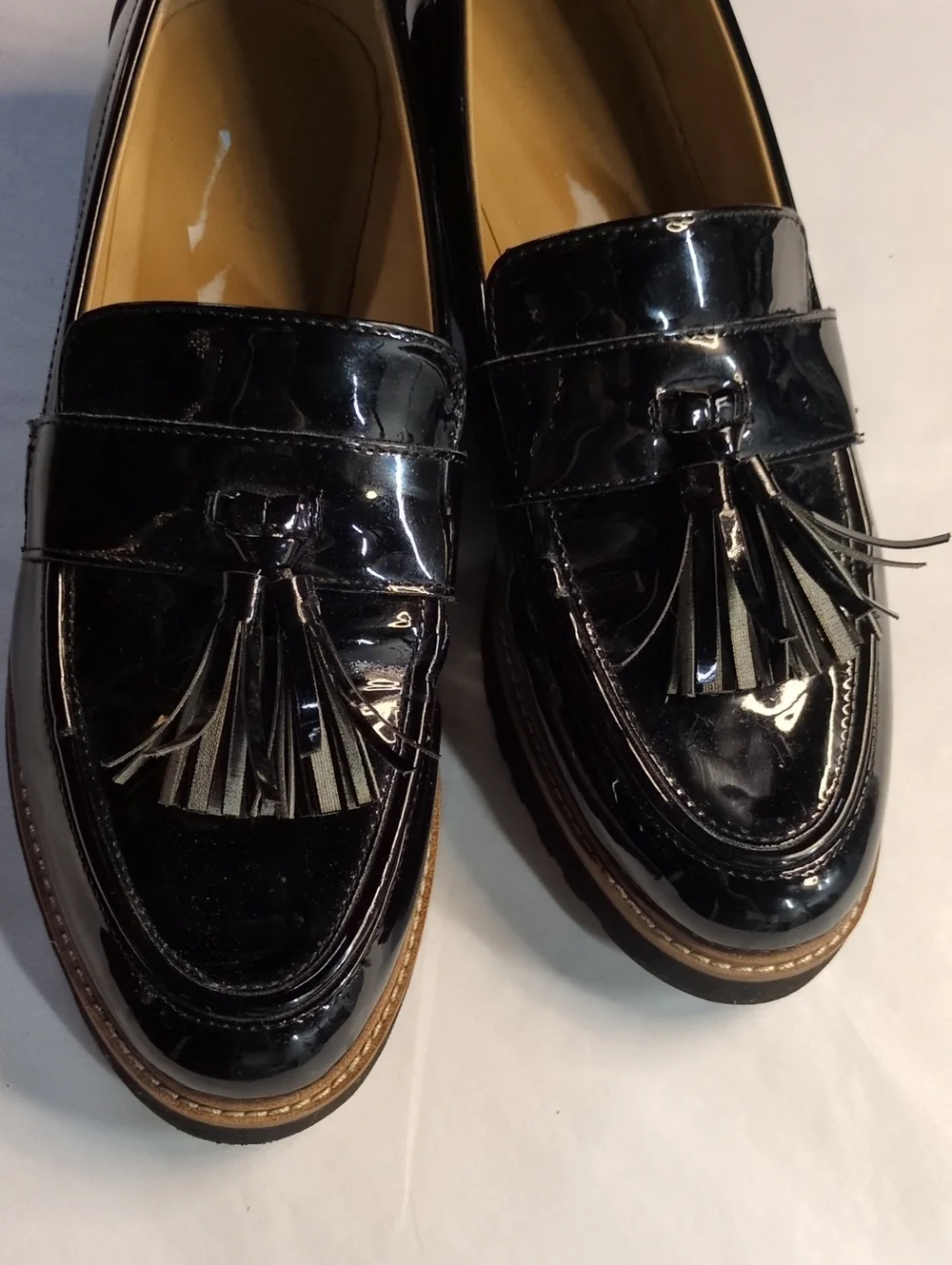 Franco Sarto Carolynn Tassel Loafer Black Faux Patent, Size 10